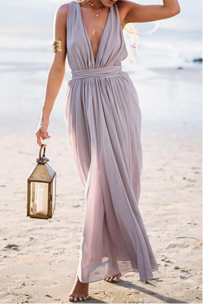 New Bohemia Fashion V Neck Sleeveless Maxi Dress.AQ