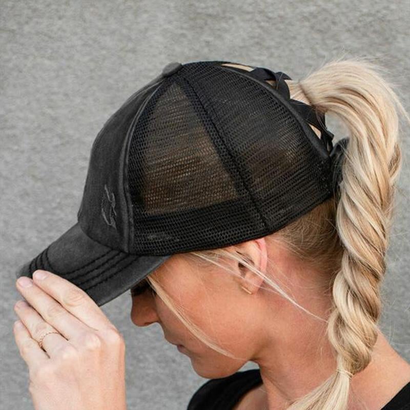 New Mesh Cross Outout Ponytail Baseball Cap