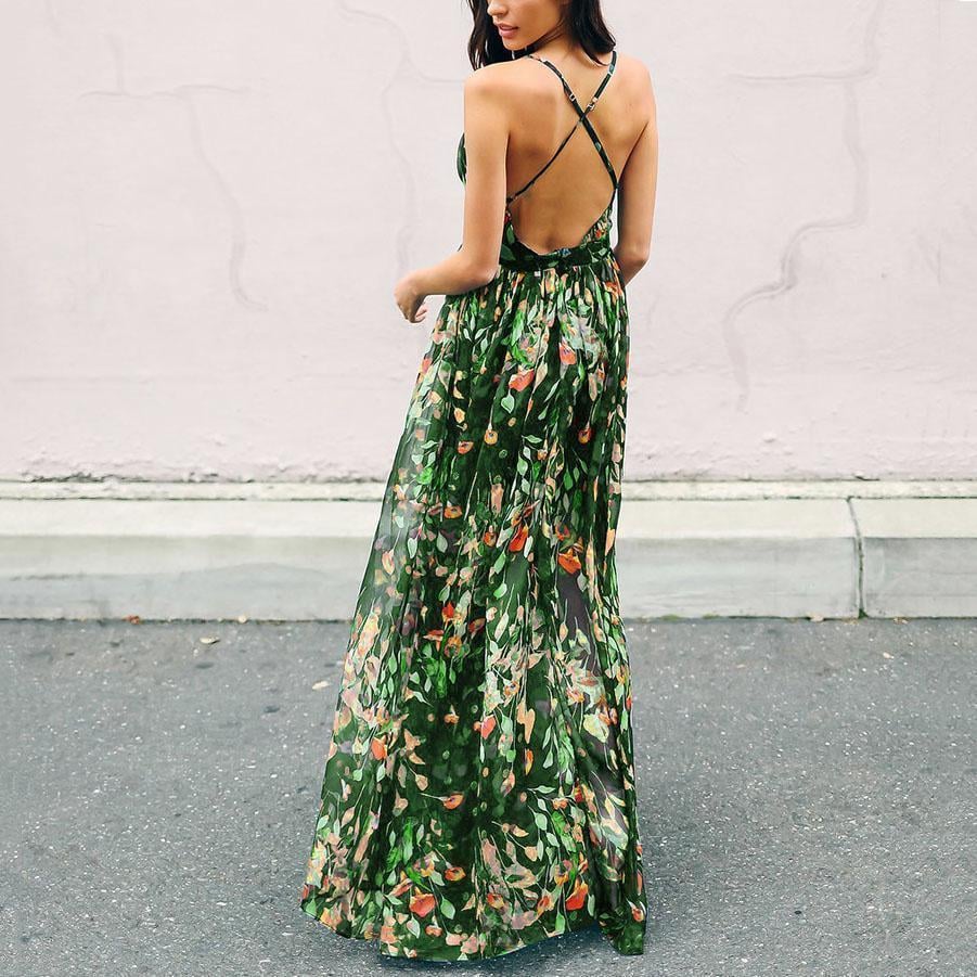 New Bohemian Strap Printing Beach Vacation Dress.AQ