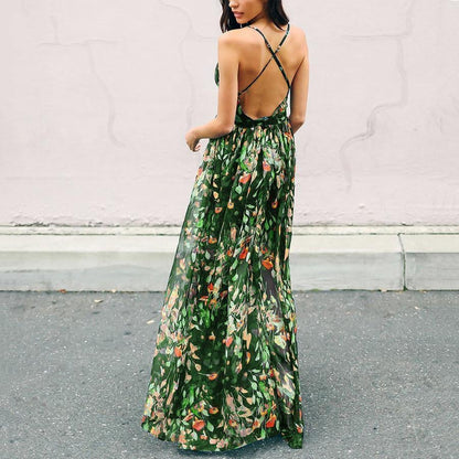 New Bohemian Strap Printing Beach Vacation Dress.AQ