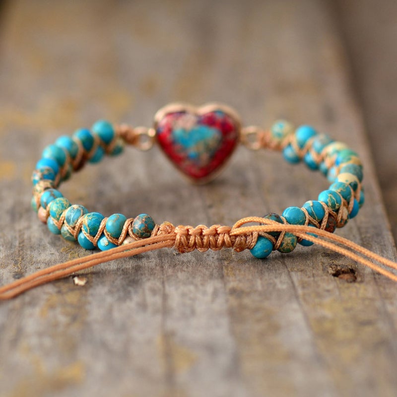 💓To My Granddaughter Love You Forever Jasper Heart Bracelet🎁