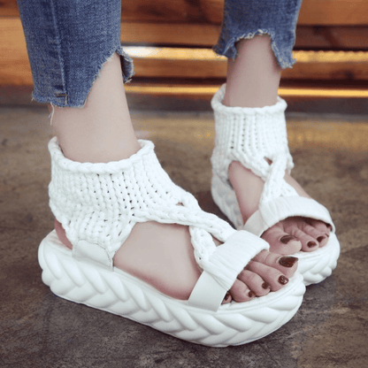Woven fabric thick sole sandals