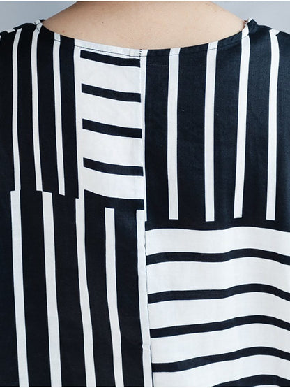 New Casual Round Neck Stripe Short Sleeve Dress.MC
