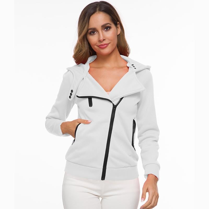 Women New Hooded Slant Zip Jacket