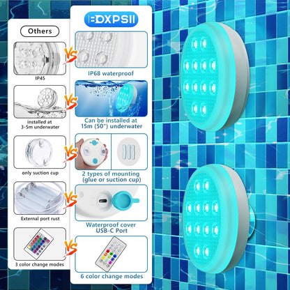 2/4 PCS - Ultra-High Brightness Rechargeable Submersible LED Lights with Remote