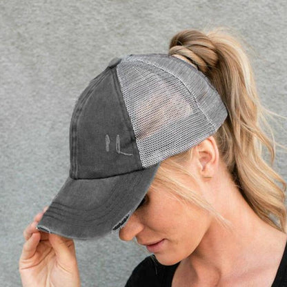 New Mesh Cross Outout Ponytail Baseball Cap