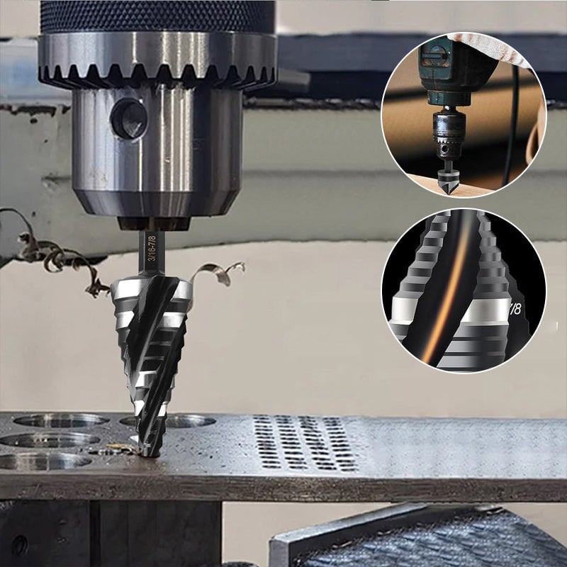Four Spiral Flute Step Drill Bit Set