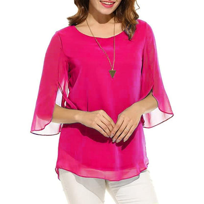 Flared Sleeve Chiffon Tops