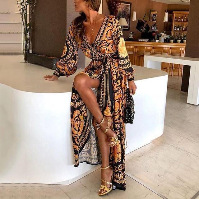 New Elegant designer inspired Vintage floral wrap maxi dress