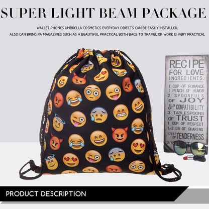 Funny Emoji Print Drawstring Bag