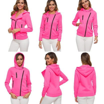 Women New Hooded Slant Zip Jacket