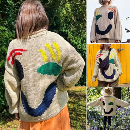 Lässiger Pullover mit Smiley-Muster