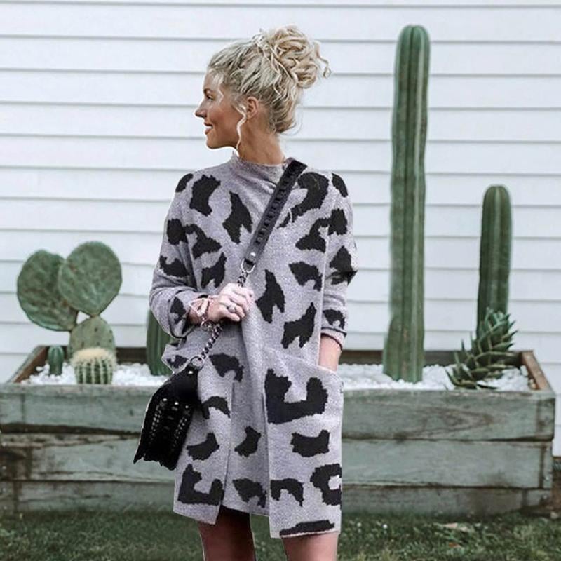 Leopard Mock Neck Sweater Dress