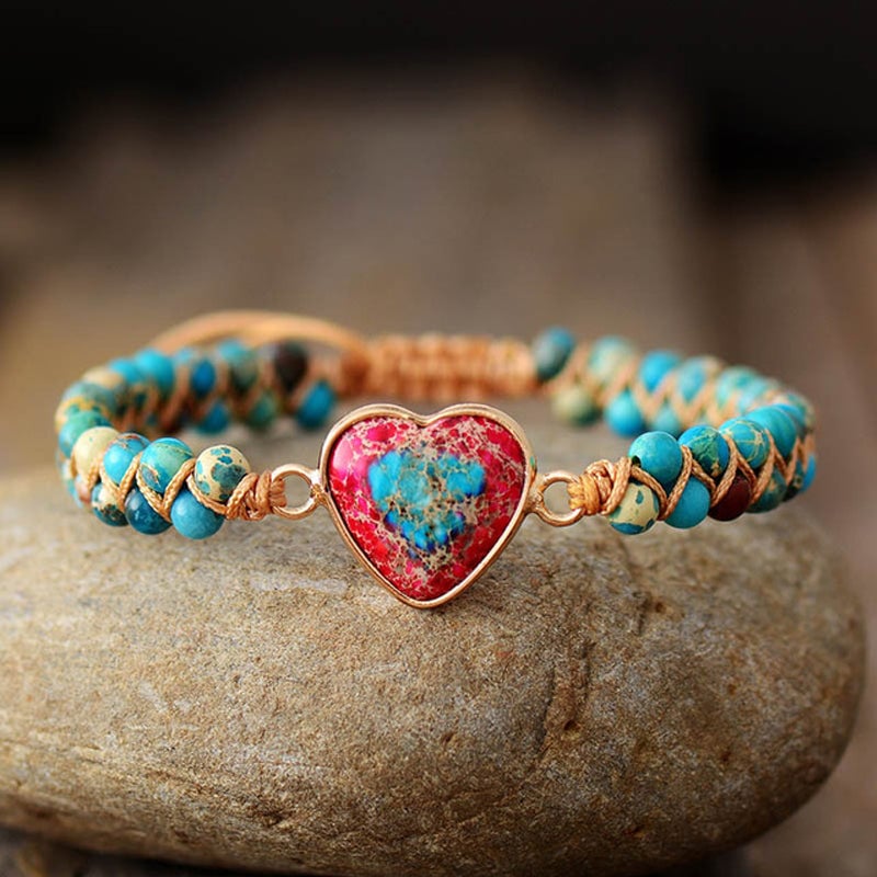💓To My Granddaughter Love You Forever Jasper Heart Bracelet🎁