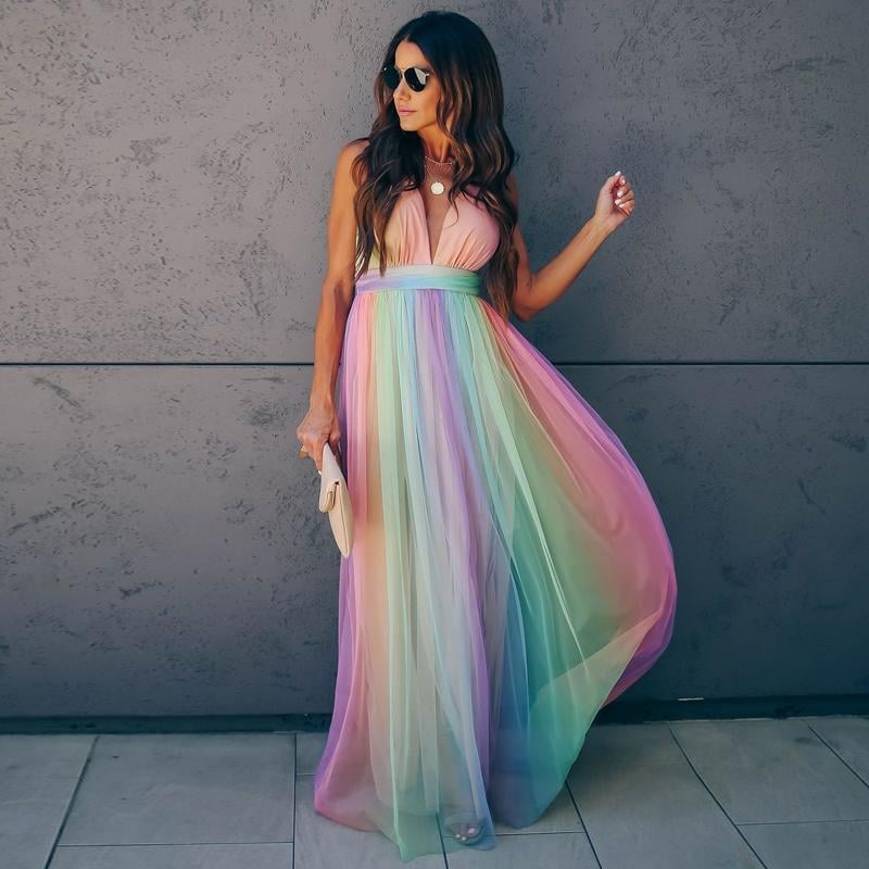 Rainbow Striped Suspender Dress