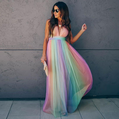 Rainbow Striped Suspender Dress