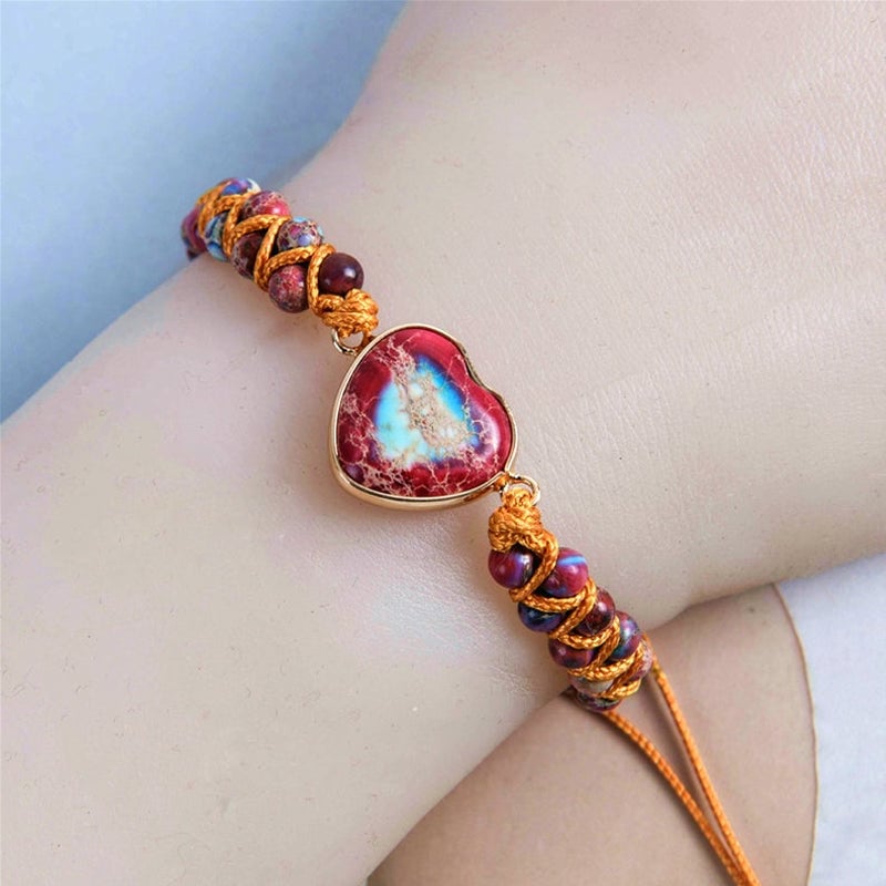 💓To My Granddaughter Love You Forever Jasper Heart Bracelet🎁