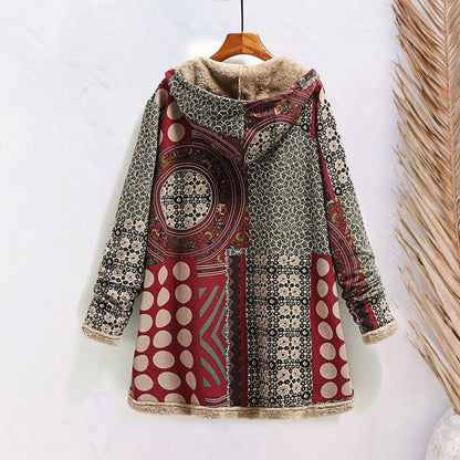Cotton Linen Print Hooded Sweater Jacket