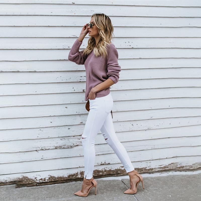 Women's Casual Cross Backless Long Batwing Sleeve Sweater
