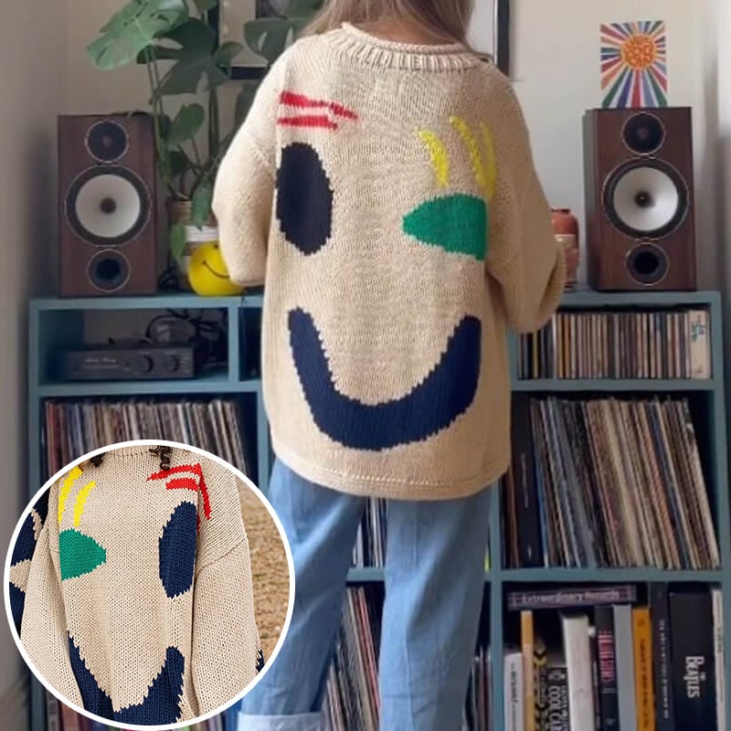 Lässiger Pullover mit Smiley-Muster