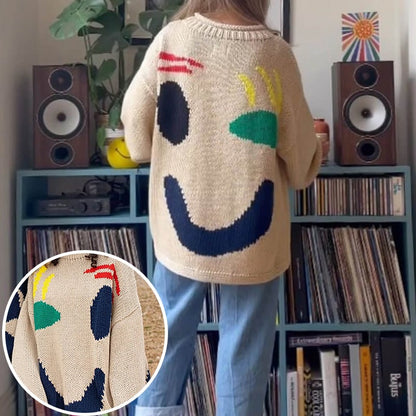 Lässiger Pullover mit Smiley-Muster