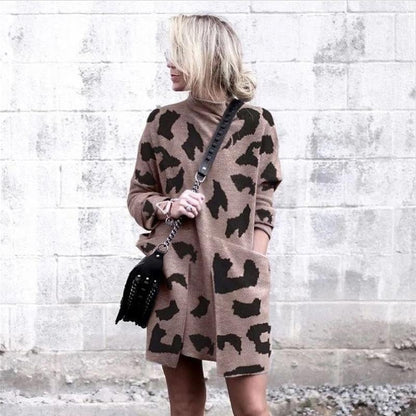 Leopard Mock Neck Sweater Dress