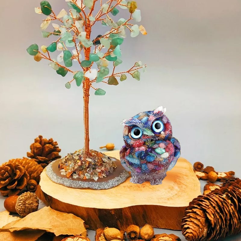 Natural Crystal Gravel Epoxy Owl Ornament