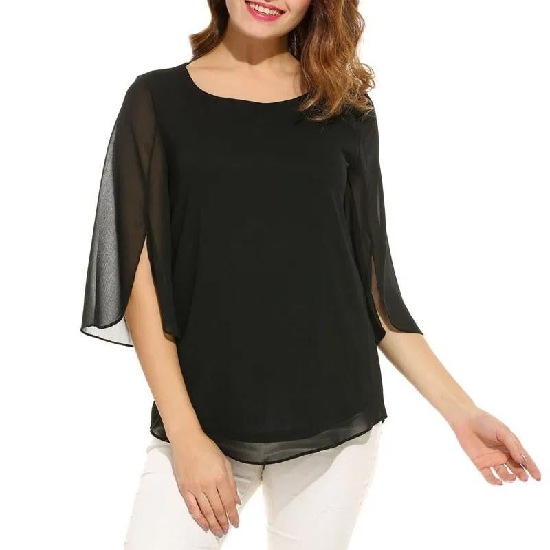 Flared Sleeve Chiffon Tops