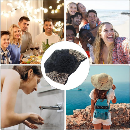 Diadema ancha con cuentas huecas y flor de ciruelo