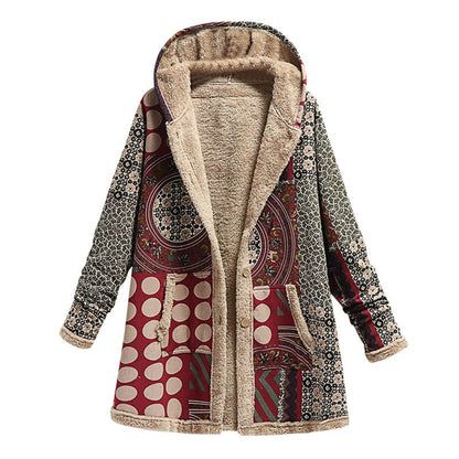 Cotton Linen Print Hooded Sweater Jacket