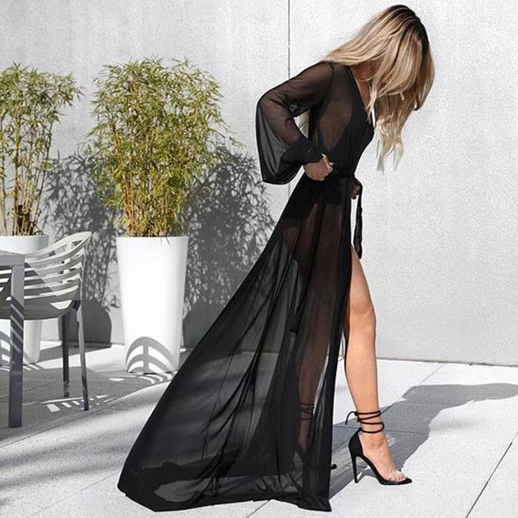New Sexy Perspective Pure Color Beach Vacation Dress.AQ