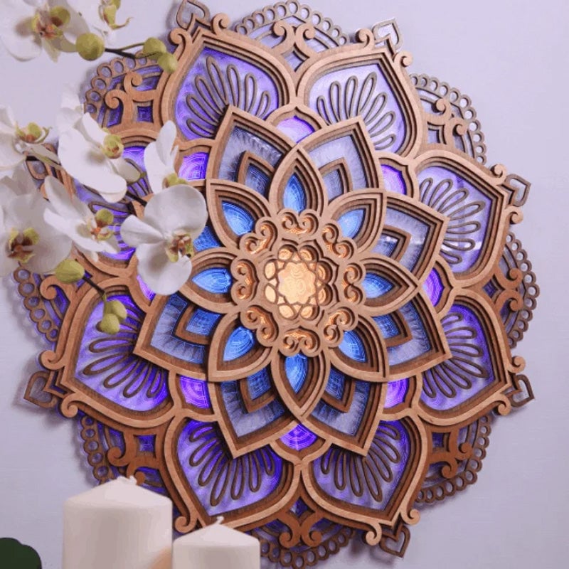 Handmade Wooden Mandala Wall Lamp