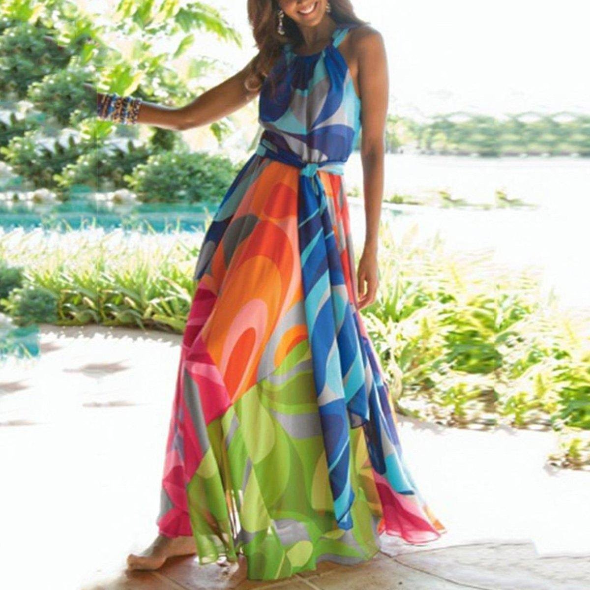 New Halter Neck Floral Print Vacation Maxi Dress.MC