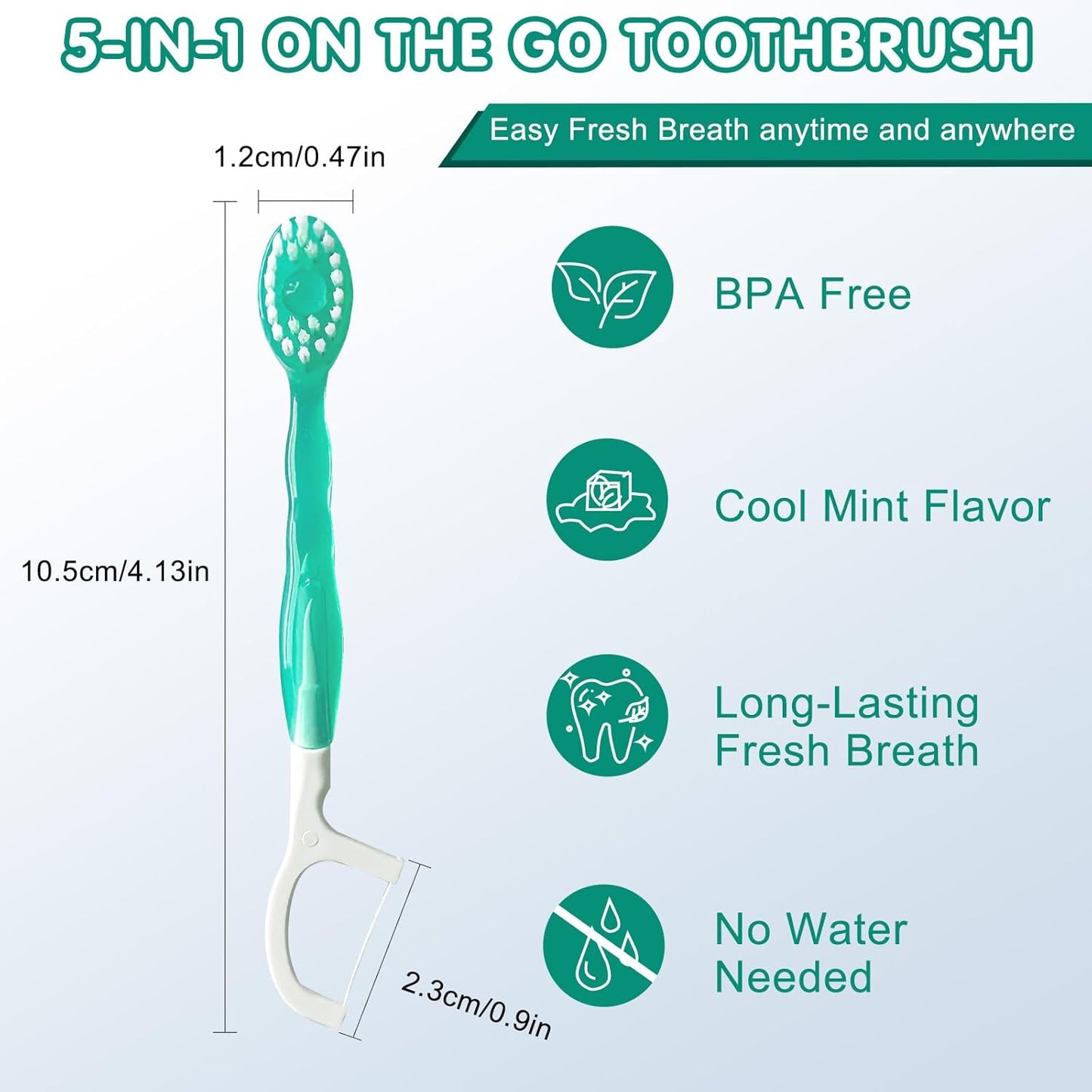 Mini Toothbrush 5 in 1 Tool (Toothpaste + Floss + Pick + Tongue Scraper) Portable Travel Set