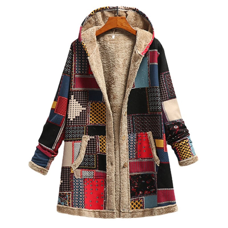 Cotton Linen Print Hooded Sweater Jacket