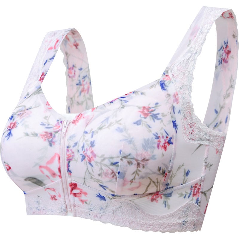 FRONT ZIPPER WIRELESS FLOWER BRA