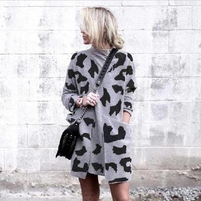 Leopard Mock Neck Sweater Dress