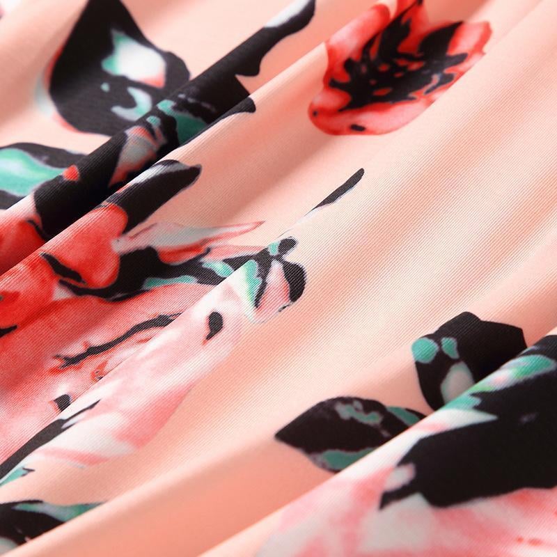 NEW Casual Floral Round Neck Three Quarters Sleeve Mommy And Me Matching Dresses