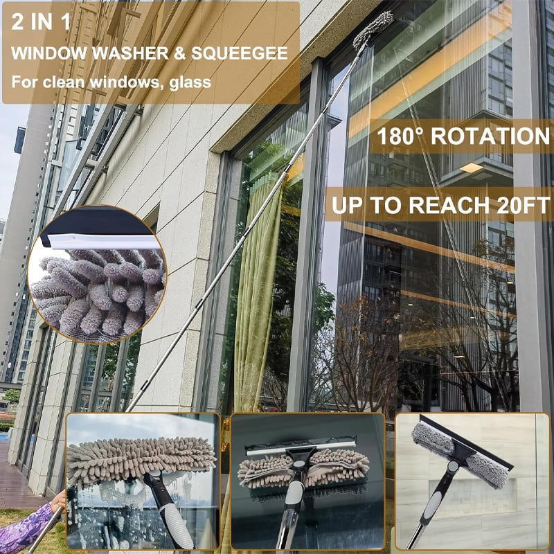 425 cm 2 in 1 Retractable Window Cleaning Brush & Scraper Set